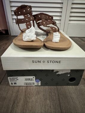 Sun + Stone Brandy Brown Studded Strappy Sandals
